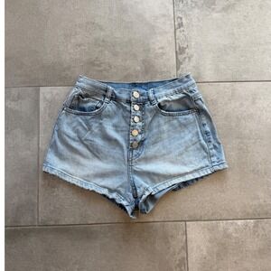 Vintage Y2K Womens High Rise Denim Booty Shorts Size 6 Light Wash Button Fly